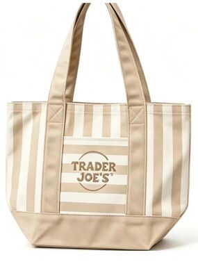 NWT Trader Joe's Beige & Cream Striped Mini Tote Bag